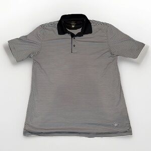 GREG NORMAN Mens Meduim White Black Striped Short-Sleeve Golf Polo Shirt